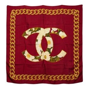 Chanel Coco Mark Chain Motif Scarf Muffler Red Women's CHANEL